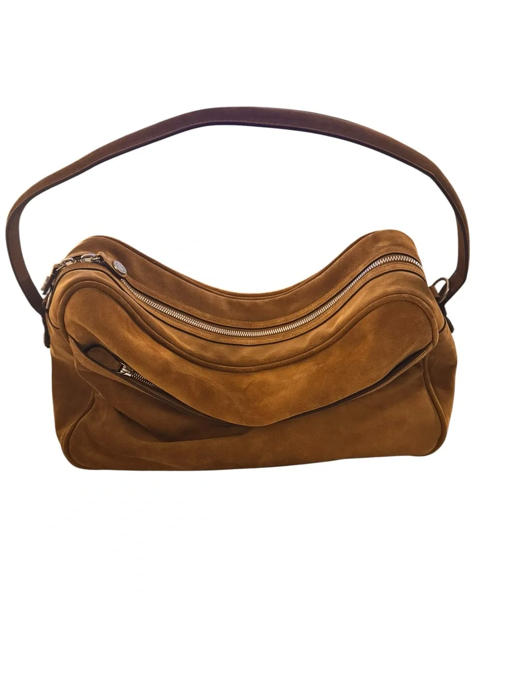 Acne Suede Messenger Bag in Warm Brown